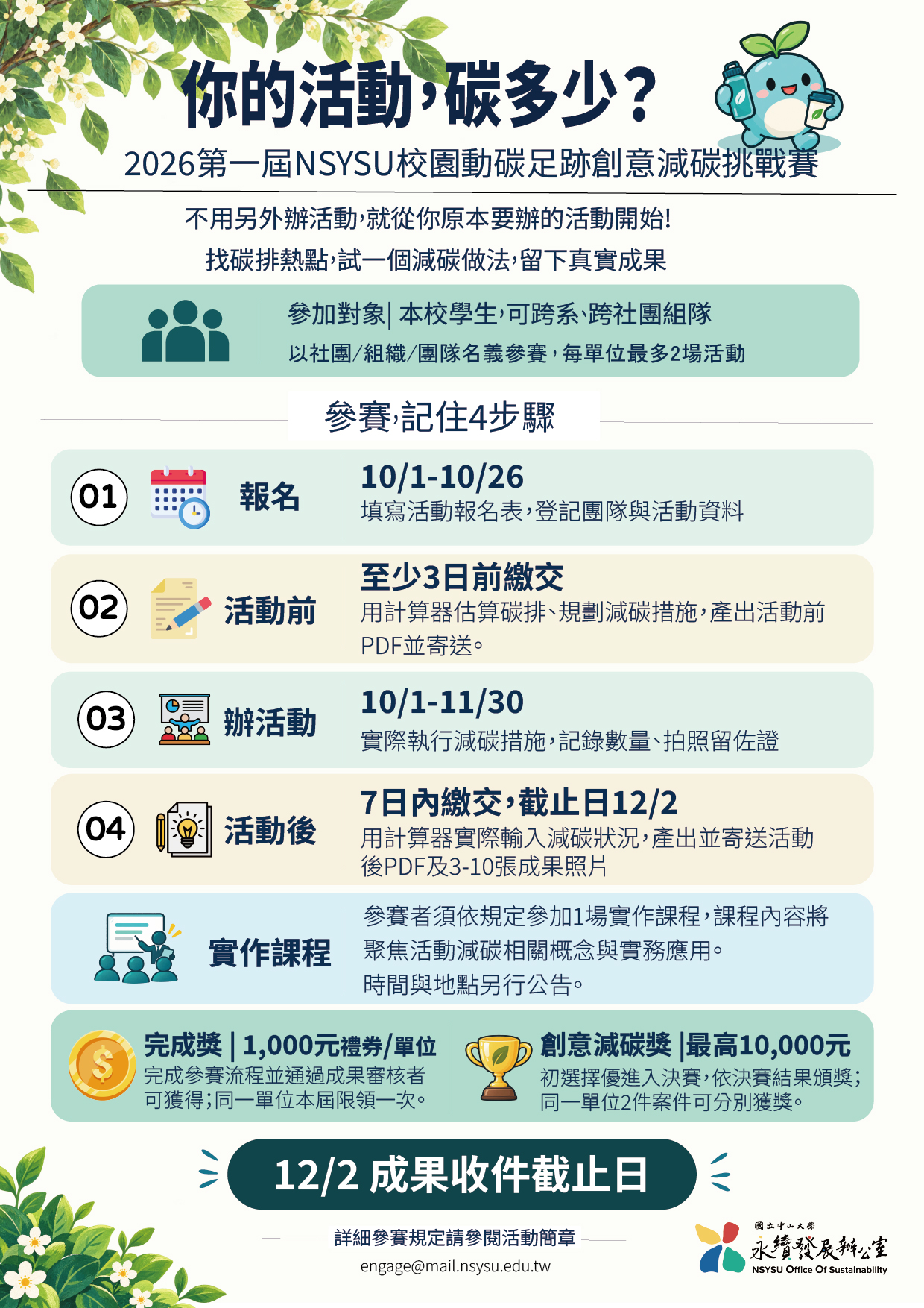 2026 第一屆 NSYSU 校園活動碳足跡創意減碳挑戰賽參賽指南